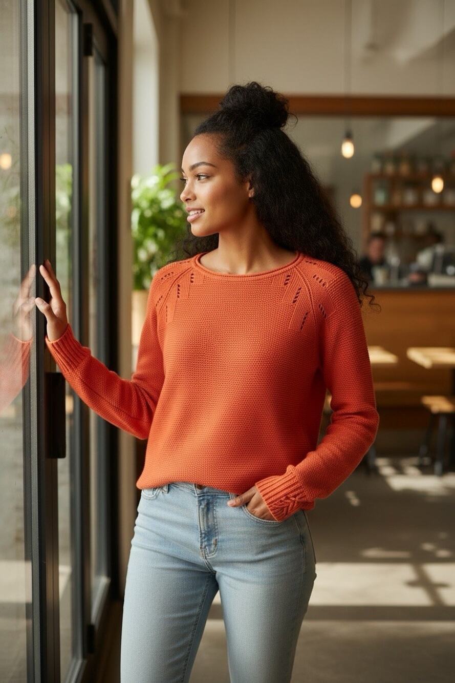 NWT Soft Surroundings Women's Lucinda Sweater Orange Wool Blend Pointelle Size M